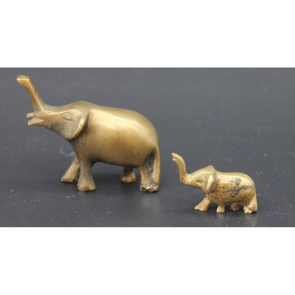 Vintage Mini Brass Elephant Decorative Figurine Trunk Up Lucky Set of 2